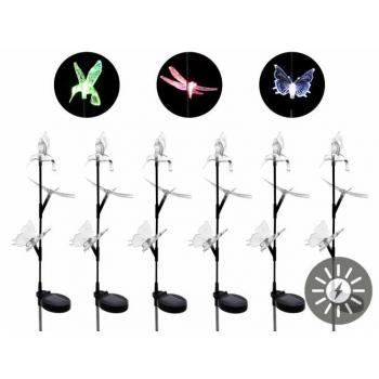 6x dekorativní solární světla na zahradu- vážka + motýl + kolibřík, 88 cm