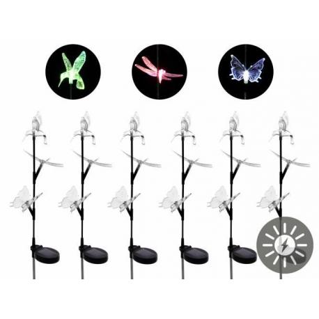 6x dekorativní solární světla na zahradu- vážka + motýl + kolibřík, 88 cm