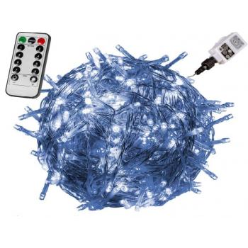 Světelný řetěz na dálkové ovládání venkovní / vnitřní, 8 funkcí, studeně bílá, průhledný kabel, 20 m