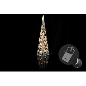 Okrasná svítící pyramida, polyakrylát, na baterie s časovačem, 30 LED, 60 cm