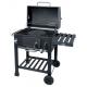 Zahradní gril na dřevěné uhlí, s víkem, 2 kolečka, litinový rošt, 29 kg