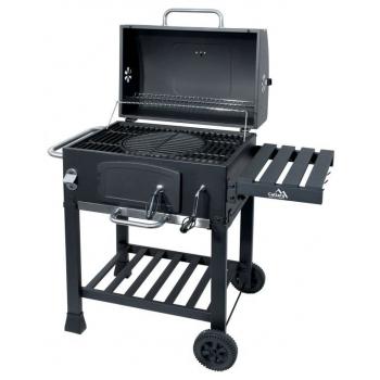 Zahradní gril na dřevěné uhlí, s víkem, 2 kolečka, litinový rošt, 29 kg