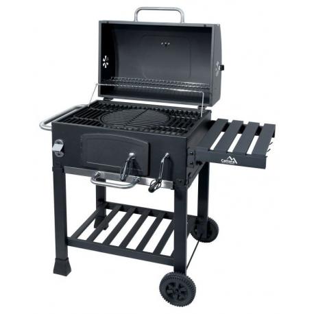 Zahradní gril na dřevěné uhlí, s víkem, 2 kolečka, litinový rošt, 29 kg