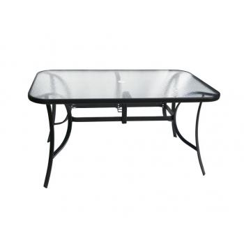 Kovový zahradní stůl se skleněnou deskou, obdélníkový, 150x90 cm