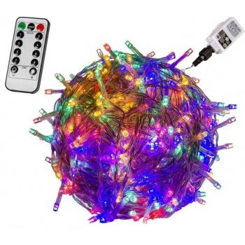Vánoční LED řetěz do zásuvky venkovní + vnitřní, barevné LED diody, efekty svícení + blikání, DO, průhl. kabel, 60 m