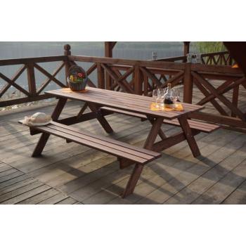 Dřevěná zahradní sestava- stůl + lavice, kaštanová impregnace, 200 cm