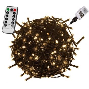 Světelný řetěz na dálkové ovládání venkovní / vnitřní, 8 funkcí, teple bílá, zelený kabel, 20 m