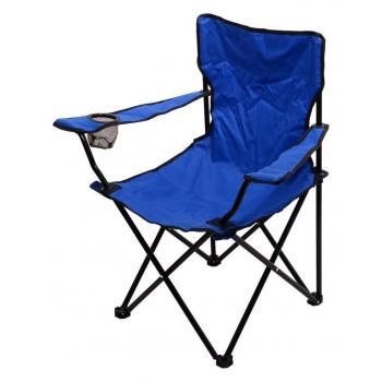 Přenosná skládací židlička s kovovým rámem a textilním potahem, modrá