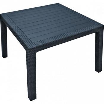 ZAhradní ratanový stolek čtvercový, umělý ratan, antracit, 95x95 cm