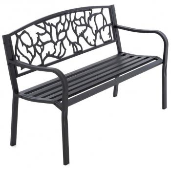 Kovová odpočinková lavička před dům / na balkon / na terasu, kovová, černá, 127 cm