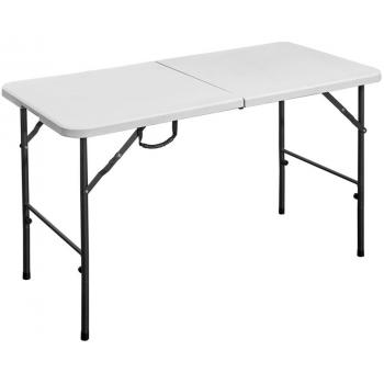 Skládací kempovací / cateringový stůl, pevný plast HDPE + ocelový rám, bílý, 120 cm