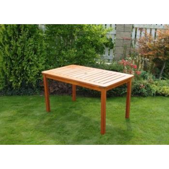 Dřevěný obdéníkový stůl s otvorem na slunečník, mořené dřevo, 130x77 cm