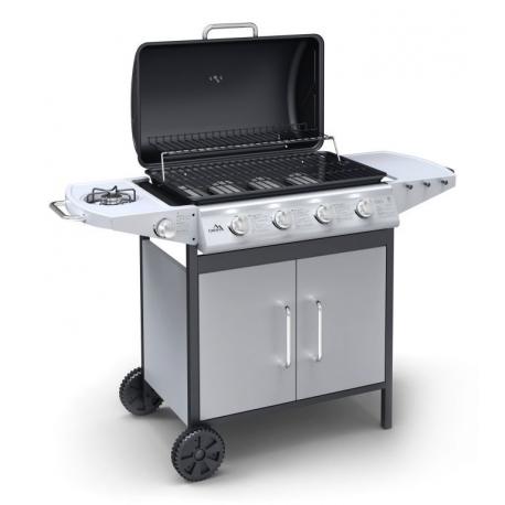 Pojízdný zahradní gril s boční plotnou, nerez, 25 kg