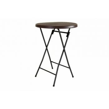 Vyšší venkovní barový stolek kulatý, ratanový vzhled, skládací, hnědý, 110 cm