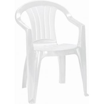 Bílá zahradní židle z plastu, s opěrkou a područkami