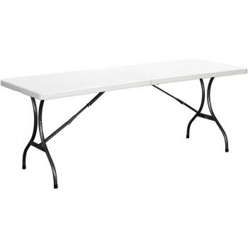 Skládací stůl venkovní + vnitřní, akce / catering, ocel / pevný plast HDPE, bílý, obdélníkový, 244x76 cm