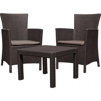 Menší ratanový set nábytku pro 2 osoby, terasa / balkon, tmavě hnědý