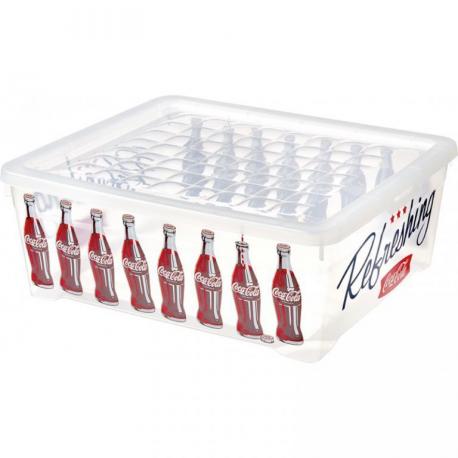 Větší úložný plastový box s víkem, průhledný, potisk Coca Cola, 10 L