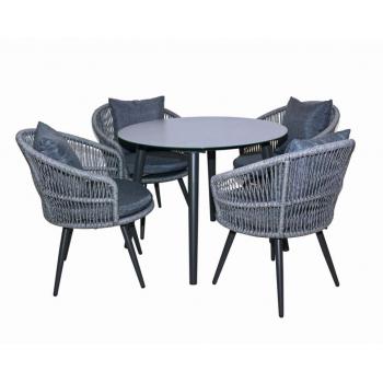 Menší luxusní set ratanového nábytku s kulatým kovovým stolem, antracit / šedá