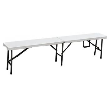 Skládací přenosná lavice s plastovým sedákem + ocelový rám, bílá, 180 cm