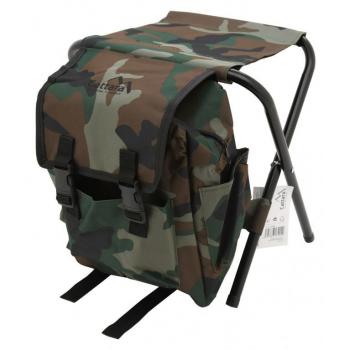 Kempingový outdoorový batoh se skládací židličkou army maskáčový