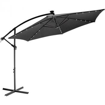 Velký boční slunečník na zahradu / terasu, nastavitelný úhel stínění, solární led osvětlení, klika, antracit, 3,5 m