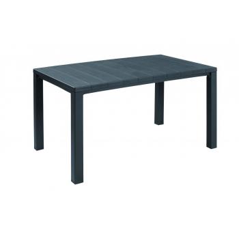 Tmavě šedý plastový moderní obdélníkový stůl na terasu pro 6 osob, 147x90 cm