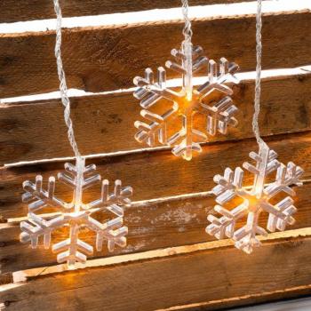 Světelný vánoční závěs sněhové vločky do okna na baterie, teple bílý, 8 LED, časovač, 78x40 cm