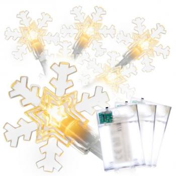 3 světelný vánoční řetěz se sněhovými vločkami na baterie, vnitřní, časovač, teple bílá, 1,9 m