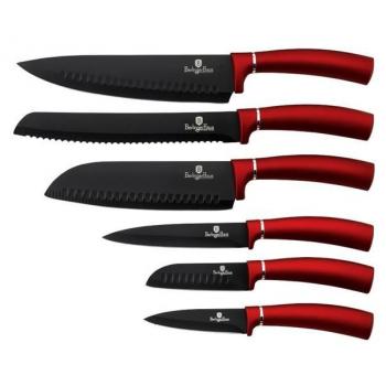 Luxusní sada kuchyňských nožů s nepřilnavým povrchem, černá / metalická červená, 6 ks
