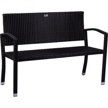 Venkovní ratanová lavička pro 2 lidi černá, na zahradu / balkon / terasu, 122 cm