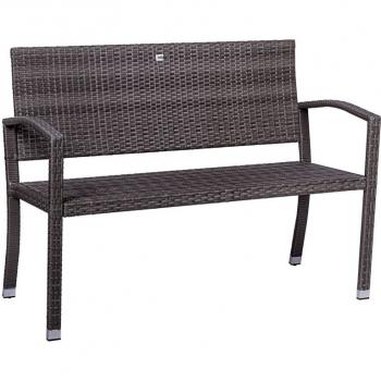 Venkovní ratanová lavička pro 2 lidi šedá, na zahradu / balkon / terasu, 122 cm