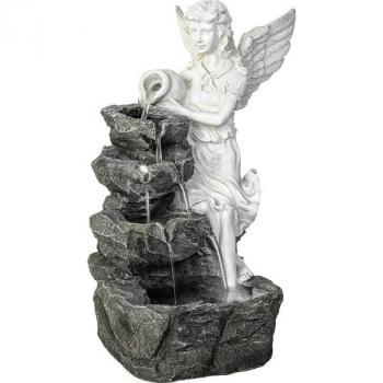 Dekorační vodní fontána vzhled kamene se sochou anděla, osvětlení, 49 cm