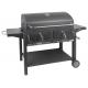 Velký bytelný gril na dřevěné uhlí se 2 topeništi, pojezdová kolečka, 162x108,5x64 cm