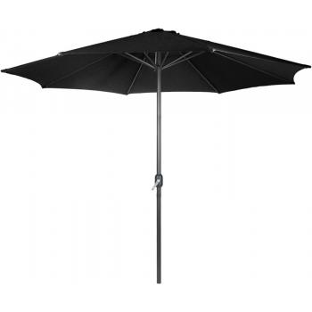 Menší zahradní slunečník černý o průměru 250 cm, otevírání a zavírání klikou