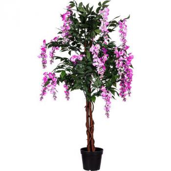 Umělá rostlina v květináči - velký strom Vistárie s růžovými květy 120 cm