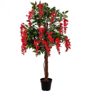 Umělá rostlina v květináči - velký strom Vistárie s červenými květy 120 cm