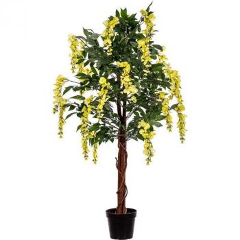 Umělá rostlina v květináči - velký strom Vistárie se žlutými květy 120 cm