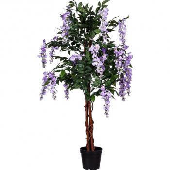 Umělá rostlina v květináči - velký strom Vistárie s fialovými květy 150 cm