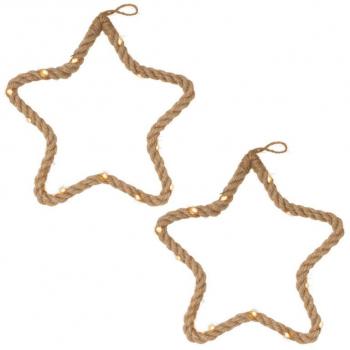 2x svítící vánoční hvězda z provázku vnitřní na baterie, do okna / na stěnu, 15 led teplá bílá, 26 cm