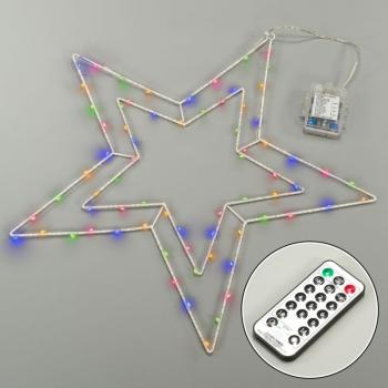 Velká barevná svítící hvězda do okna / k zavěšení na baterie venkovní + vnitřní IP44, 50 cm