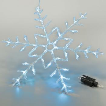 Velká svítící vánoční sněhová vločka studeně bílá k zavěšení / umístění do okna, do zásuvky, časovač, 55 cm