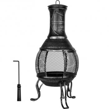 Designový kovový krb venkovní pro zahřátí / na grilování, aztécký styl, stříbrná / šedá, 89 cm