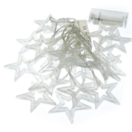 2x vánoční řetěz světelné hvězdy na baterie do bytu, teple bílý, pouze svítí, 20 led, 2,85 m