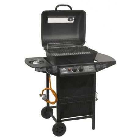 Plynový zahradní gril menší s kolečky, hlavní + boční hořáky, černý, 98x51x102 cm