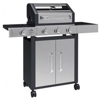 Gril venkovní plynový se 4 kolečky na zahradu / terasu, sklopné víko, nerez + černá, 117,5x49x116 cm