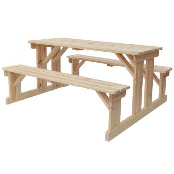 Dřevěný pivní set masiv stůl + 2 lavice spojené dohromady, nelakovaný, 180 cm