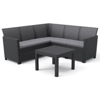 Ratanový rohový set nábytku venkovní pohovka + stolek, grafit (tmavě šedá), 172x172 cm