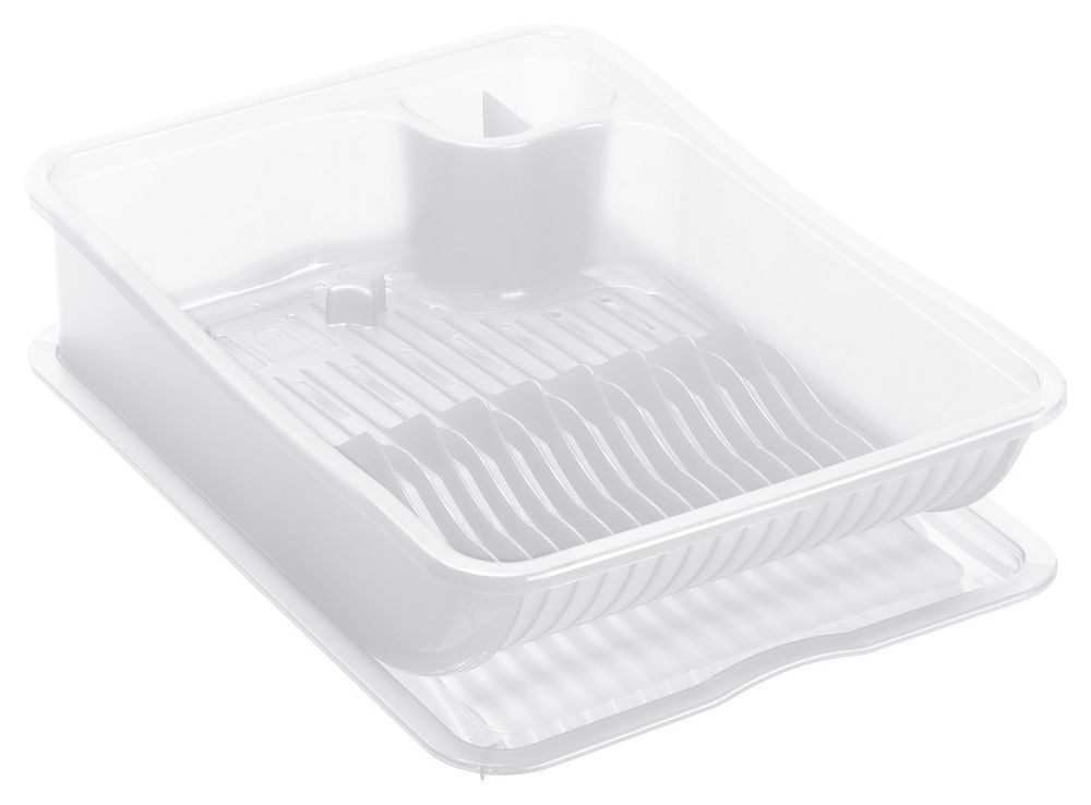 Plastový odkapávač na nádobí bílý, tác na odkapanou vodu