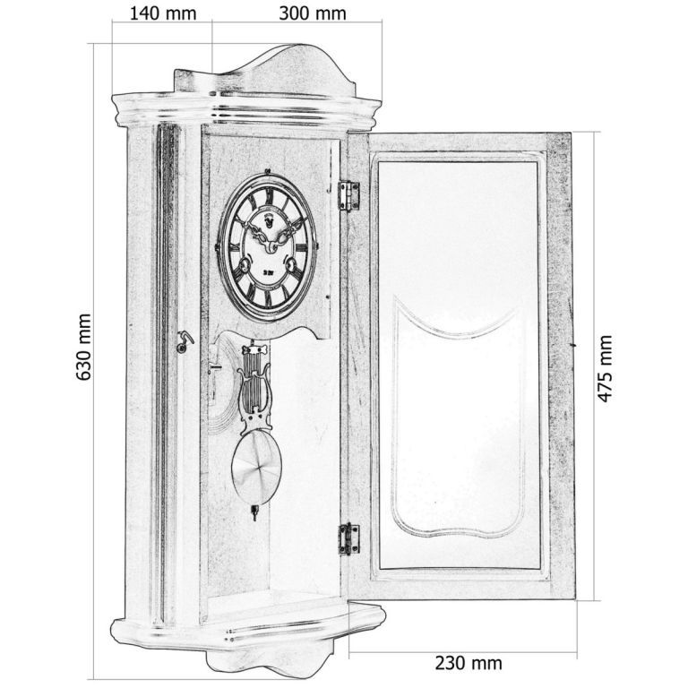 Nástěnné hodiny pendlovky mechanické, vzhled mahagon, 64 cm